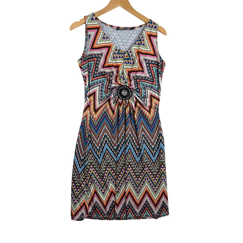 Lennieβ for Nina Leonard Chevron Print Sleeveless Dress size Medium Multicolor